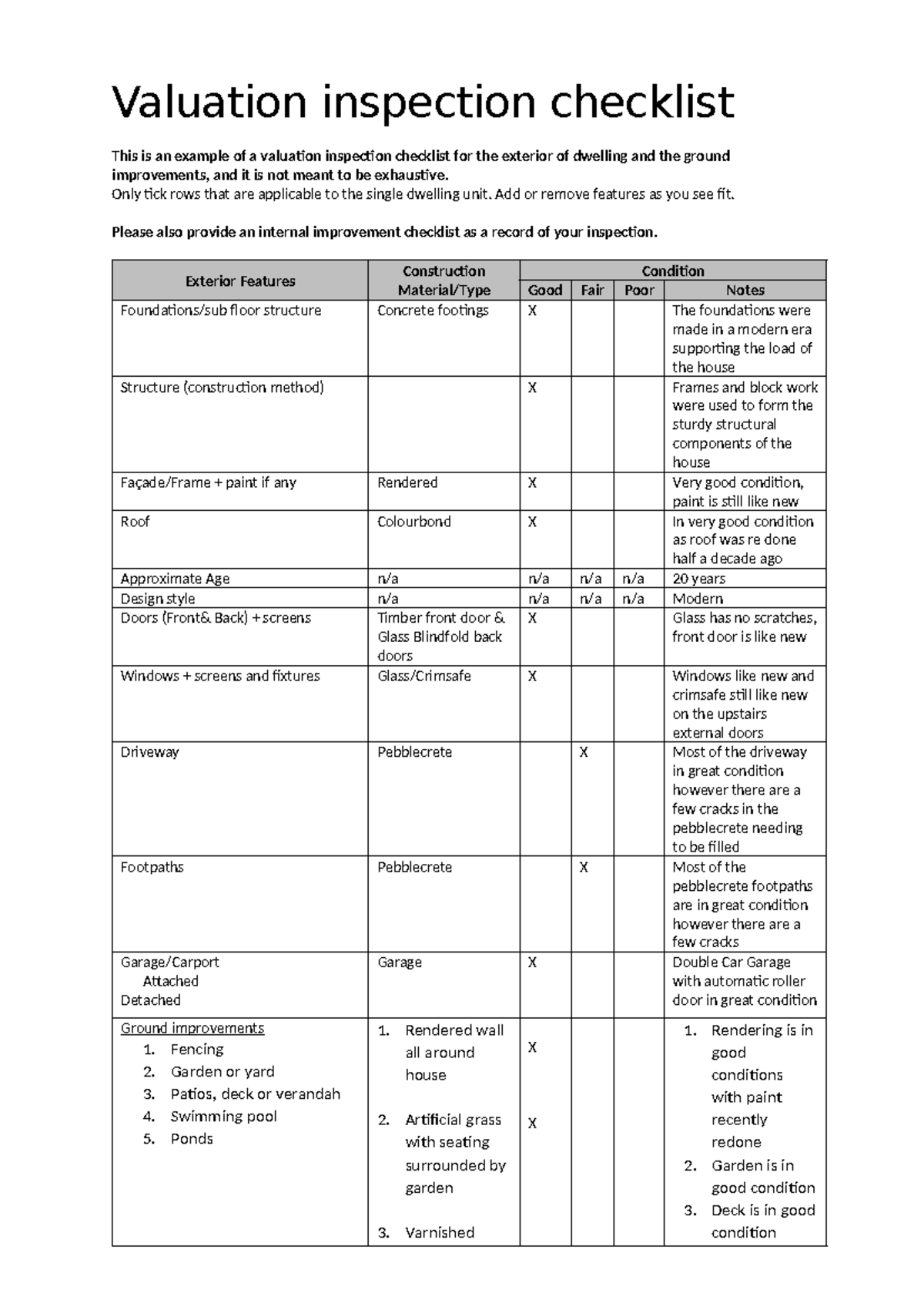 A2 External Inspection Checklist-2 - Valuation inspection checklist ...