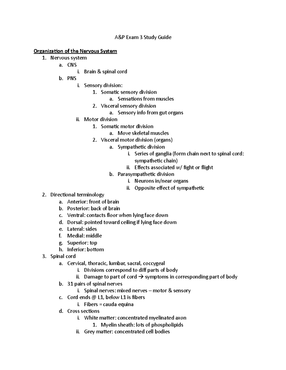 A&P Exam 3 Study Guide - A&P Exam 3 Study Guide Organization Of The ...