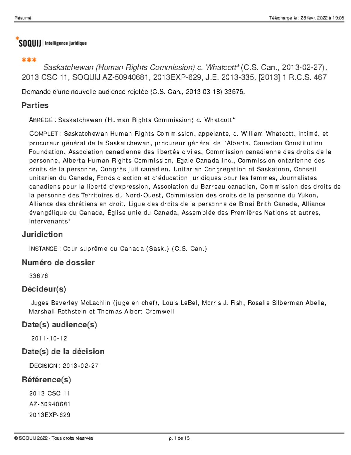 Saskatchewan résumé - Saskatchewan (Human Rights Commission) c ...