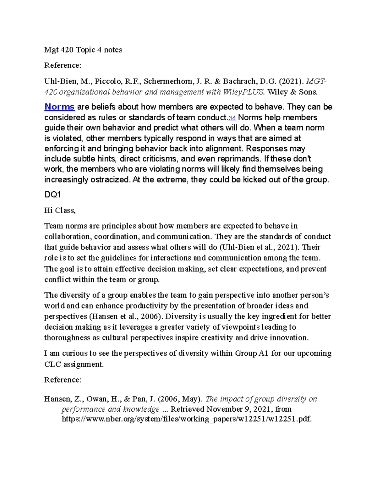 Mgt 420 Topic 4 Notes - Mgt 420 Topic 4 Notes Reference: M., Piccolo, R ...