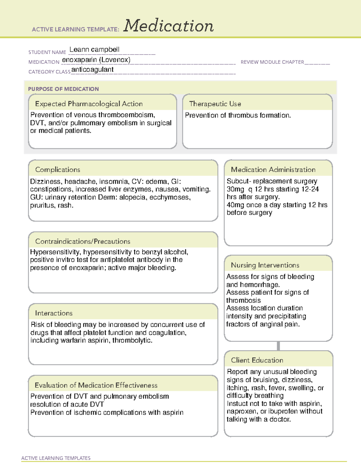 Enoxaparin Ati Medication Template