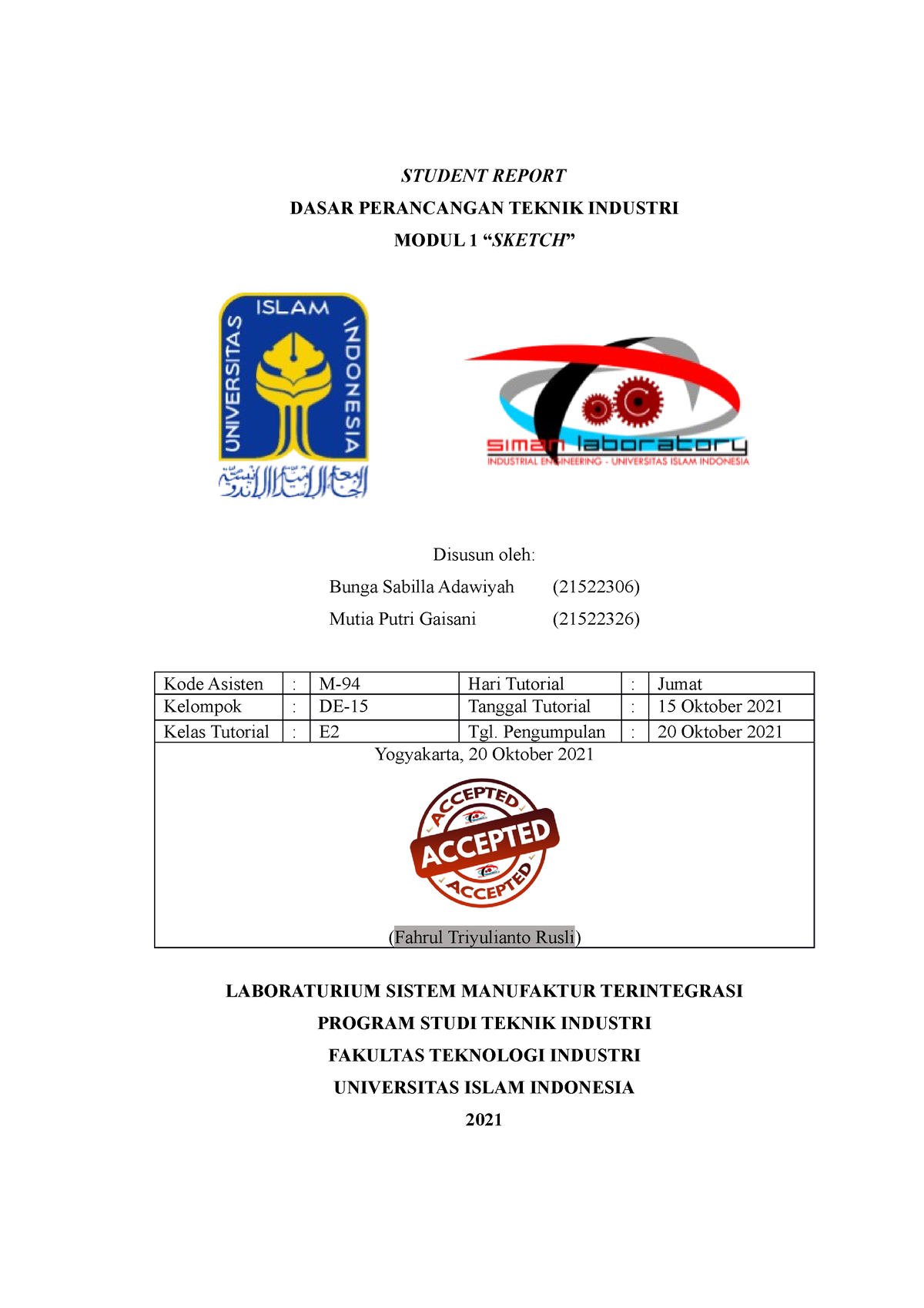 1 - 123 - STUDENT REPORT DASAR PERANCANGAN TEKNIK INDUSTRI MODUL 1 ...