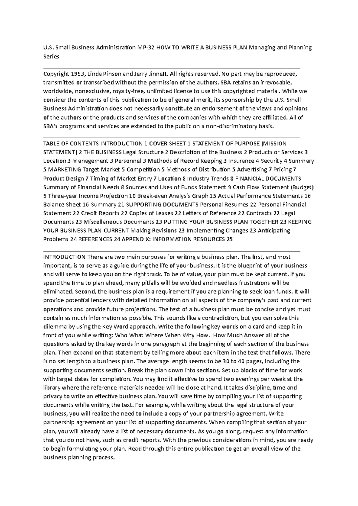 Business Plan questions and answers U. Small Business