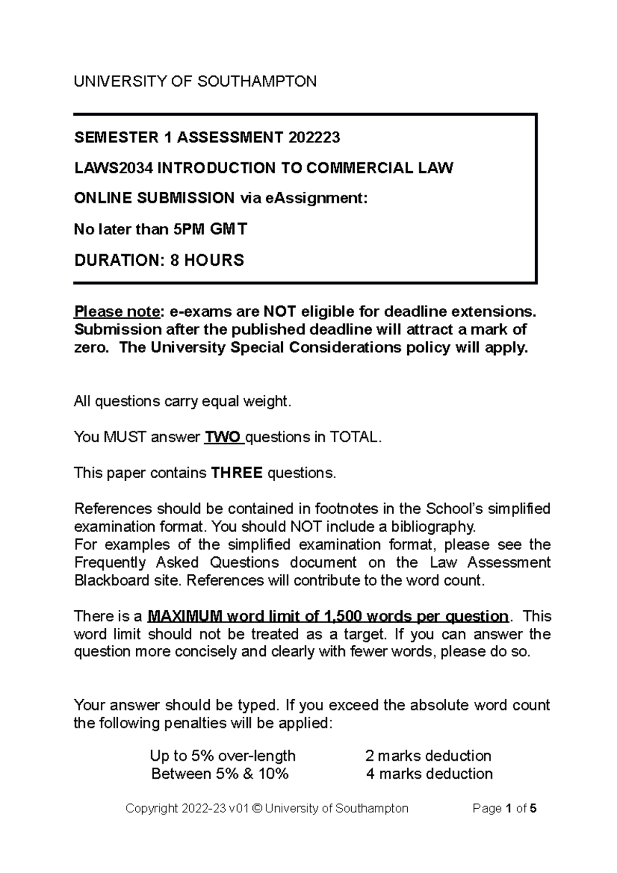 LAWS2034 Exam Formatted UNIVERSITY OF SOUTHAMPTON SEMESTER 1