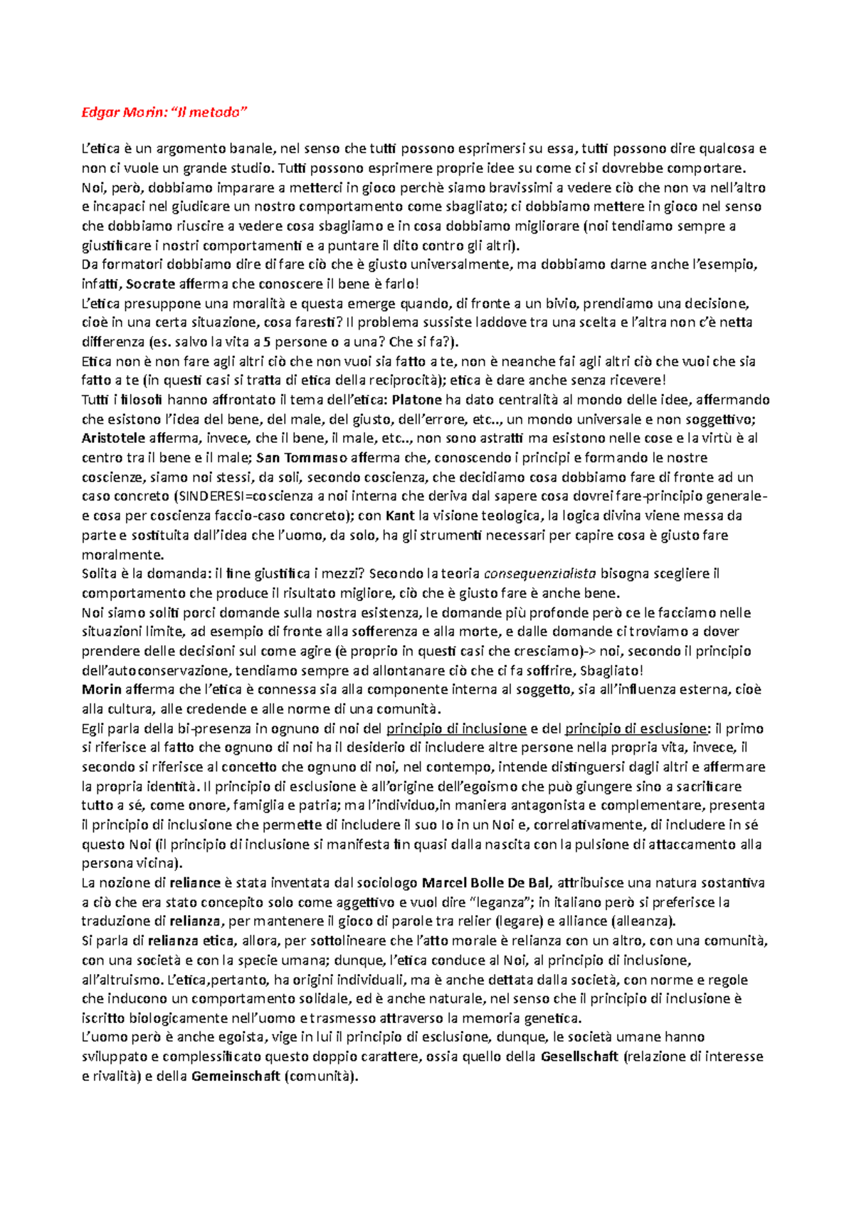 IlmetodoMorin Riassunto O método VI. ética Edgar Morin un argomento banale, nel senso