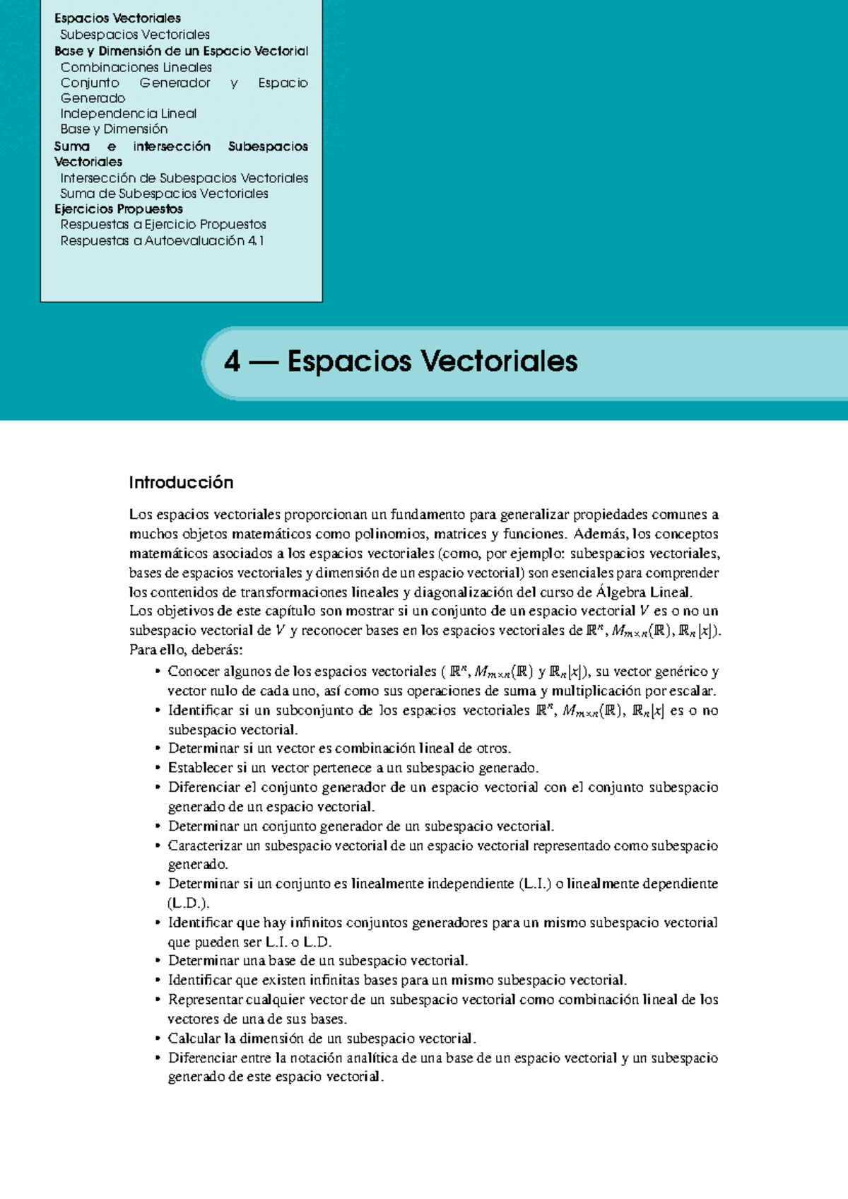 Guía 4 Espacios Vectoriales - Espacios Vectoriales Subespacios ...