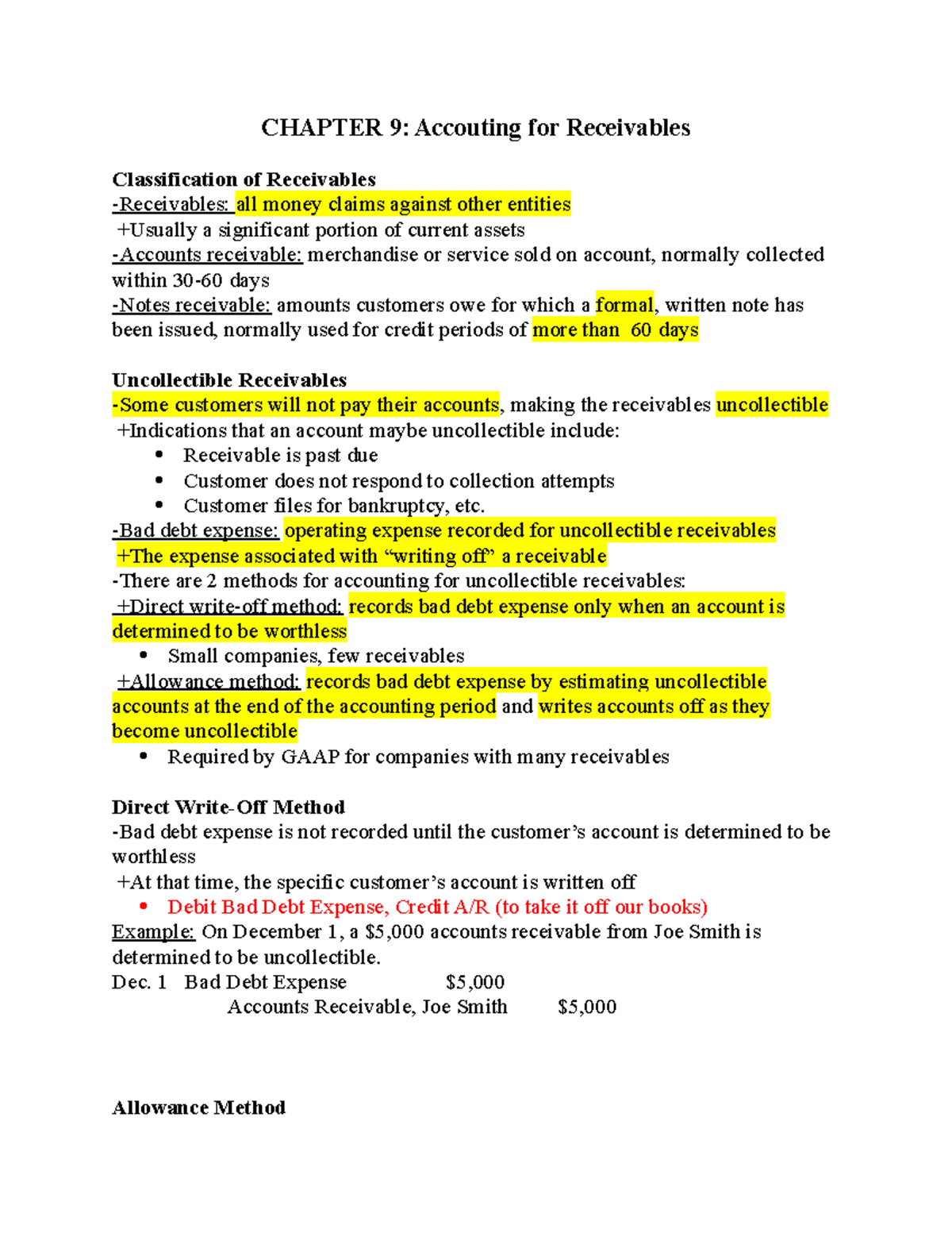 FA CHAP 9 + 10 Revision for Final Exam CHAPTER 9 Accouting for