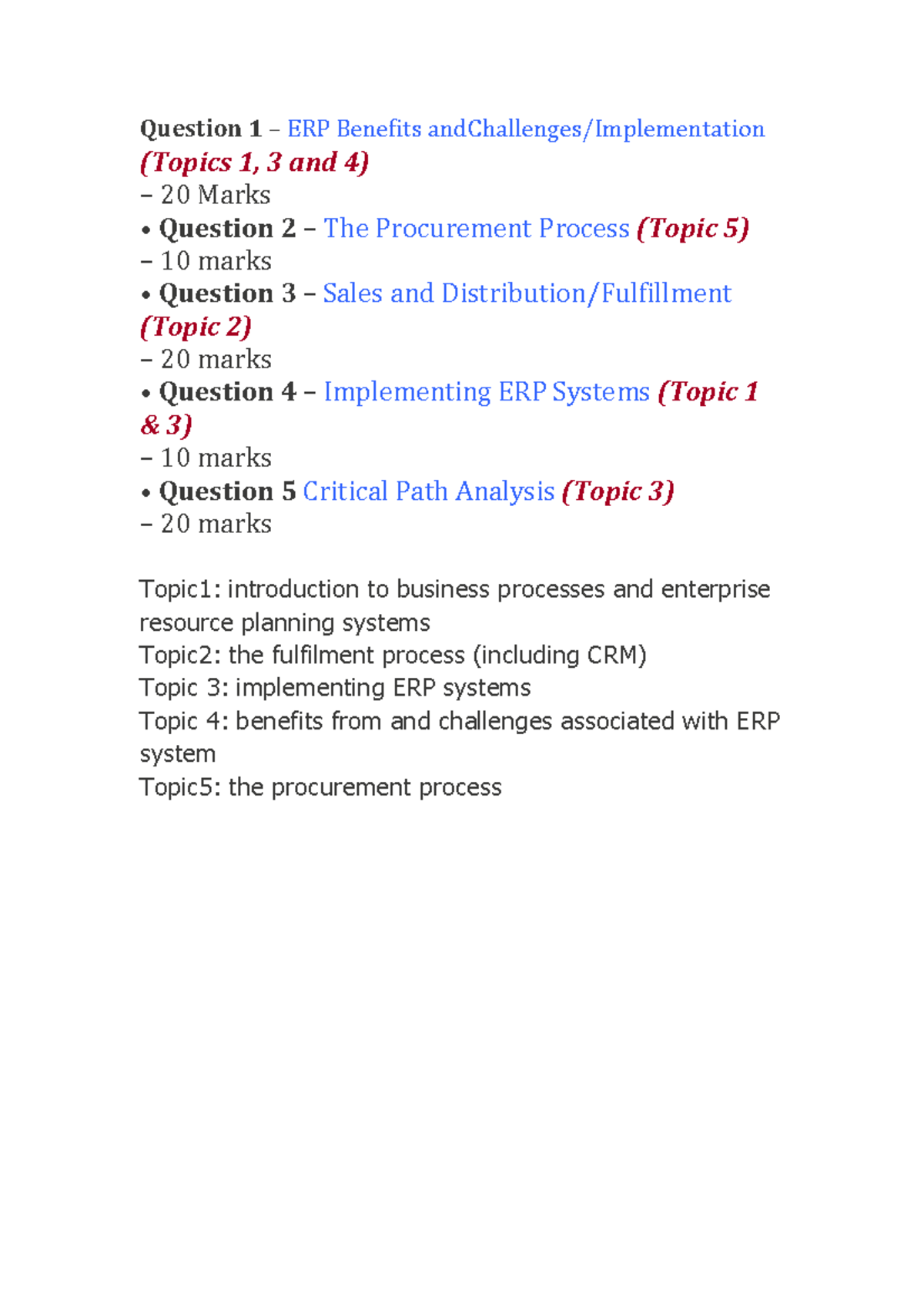 Final exam 2017 - Question 1 – ERP Benefits andChallenges ...