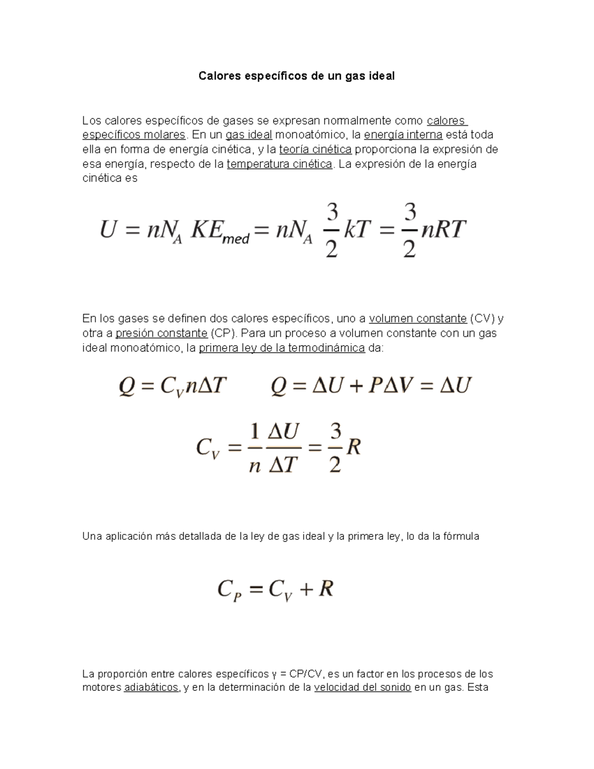 Calores específicos de un gas ideal - Calores específicos de un gas ...