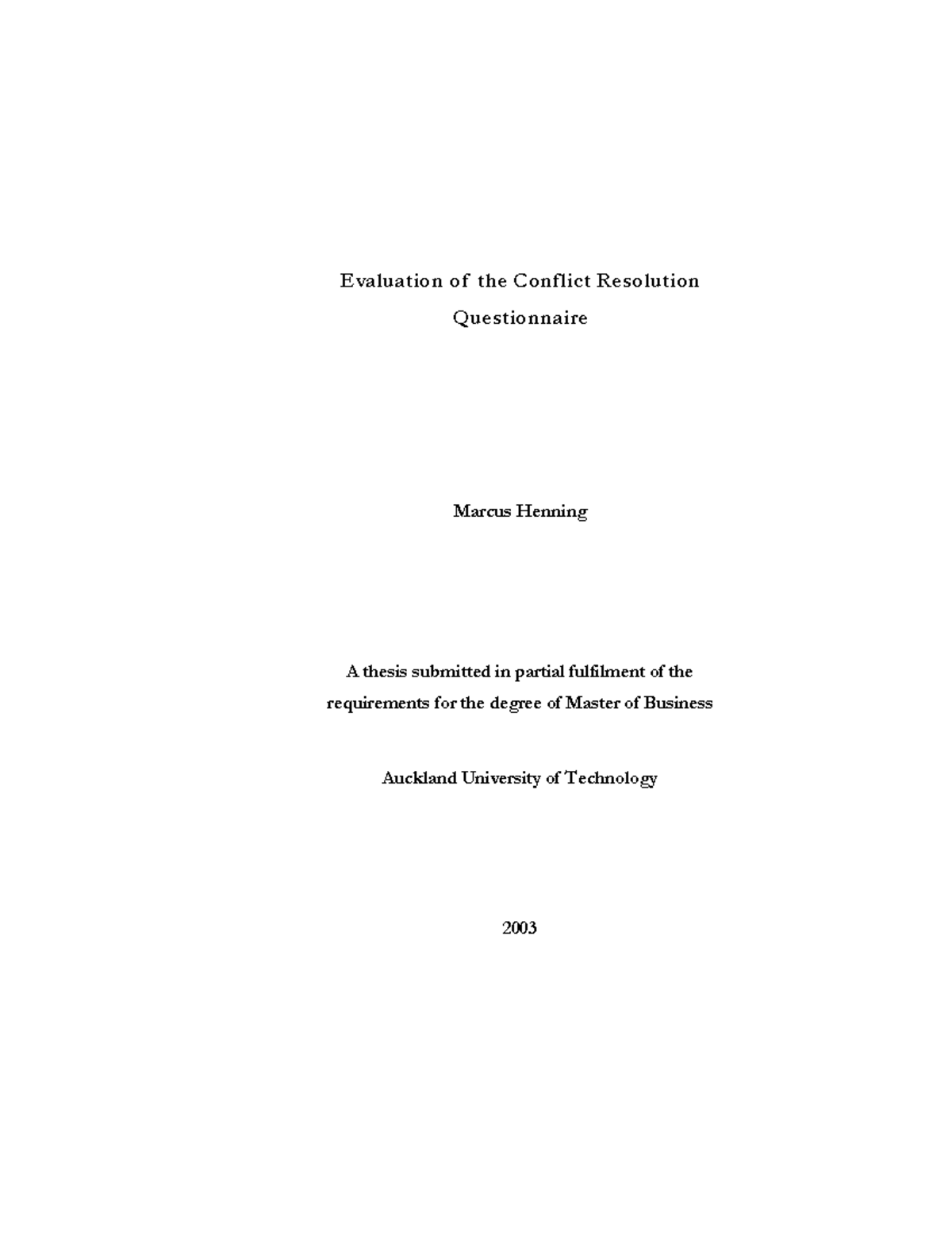 Evaluation of the Conflict Resolution Questionnaire - Corporate Law ...