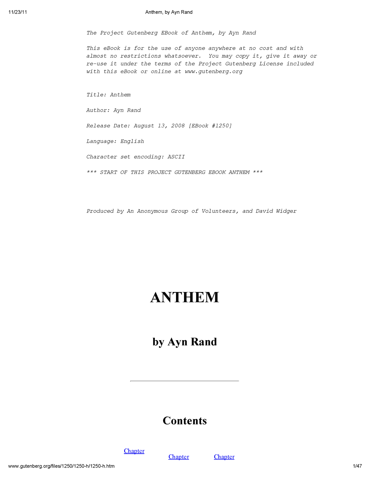 Anthem By Ayn Rand - Practica - The Project Gutenberg EBook Of Anthem ...