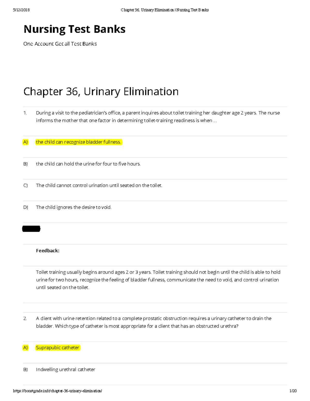 Chapter 36 Urinary Elimination - Nursing Test Banks One Account Get All ...