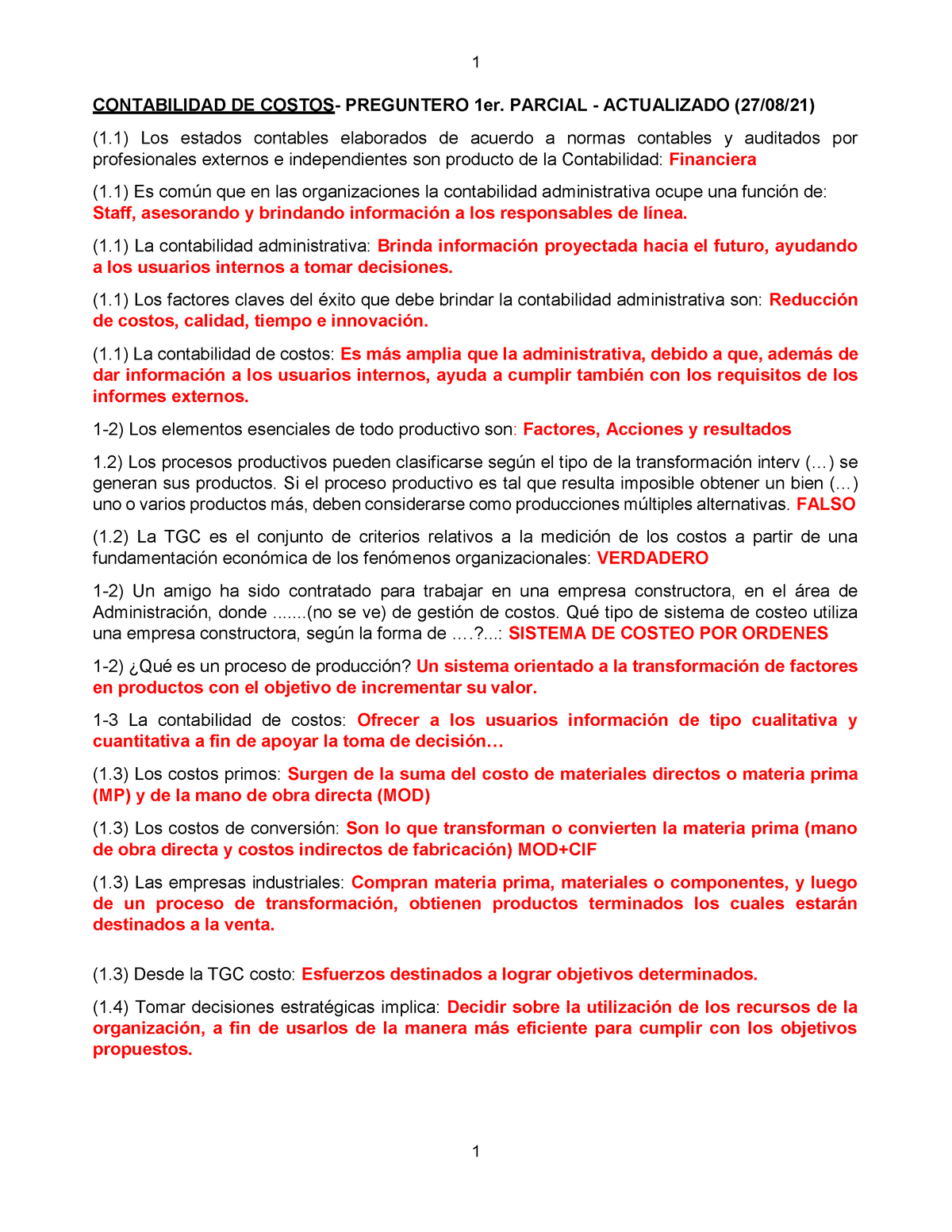 Costos 1º Parcial 27 08 21 13p Contabilidad De Costos Preguntero 1er Parcial Actualizado 2334