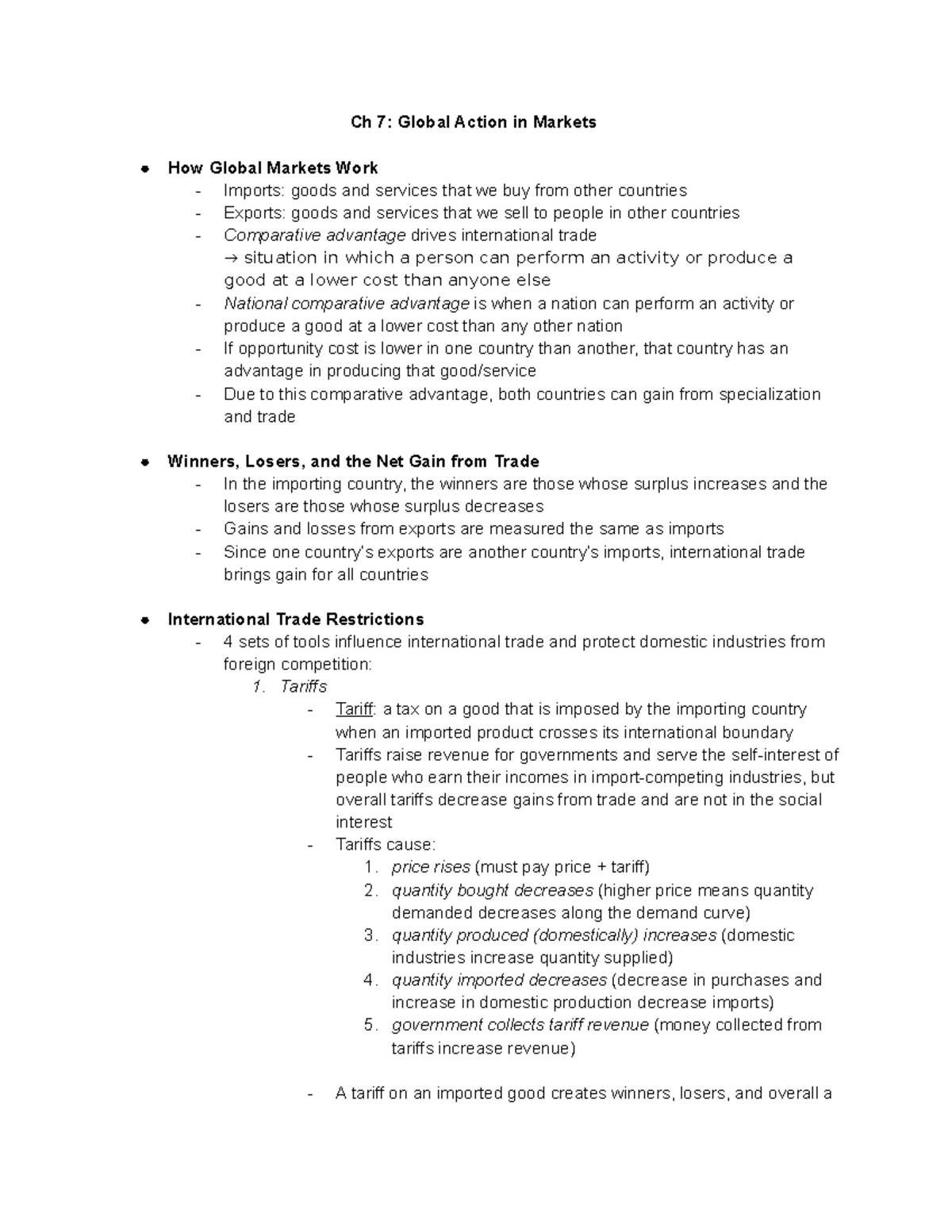 Chapter 7 Textbook - Ch 7: Global Action in Markets How Global Markets ...