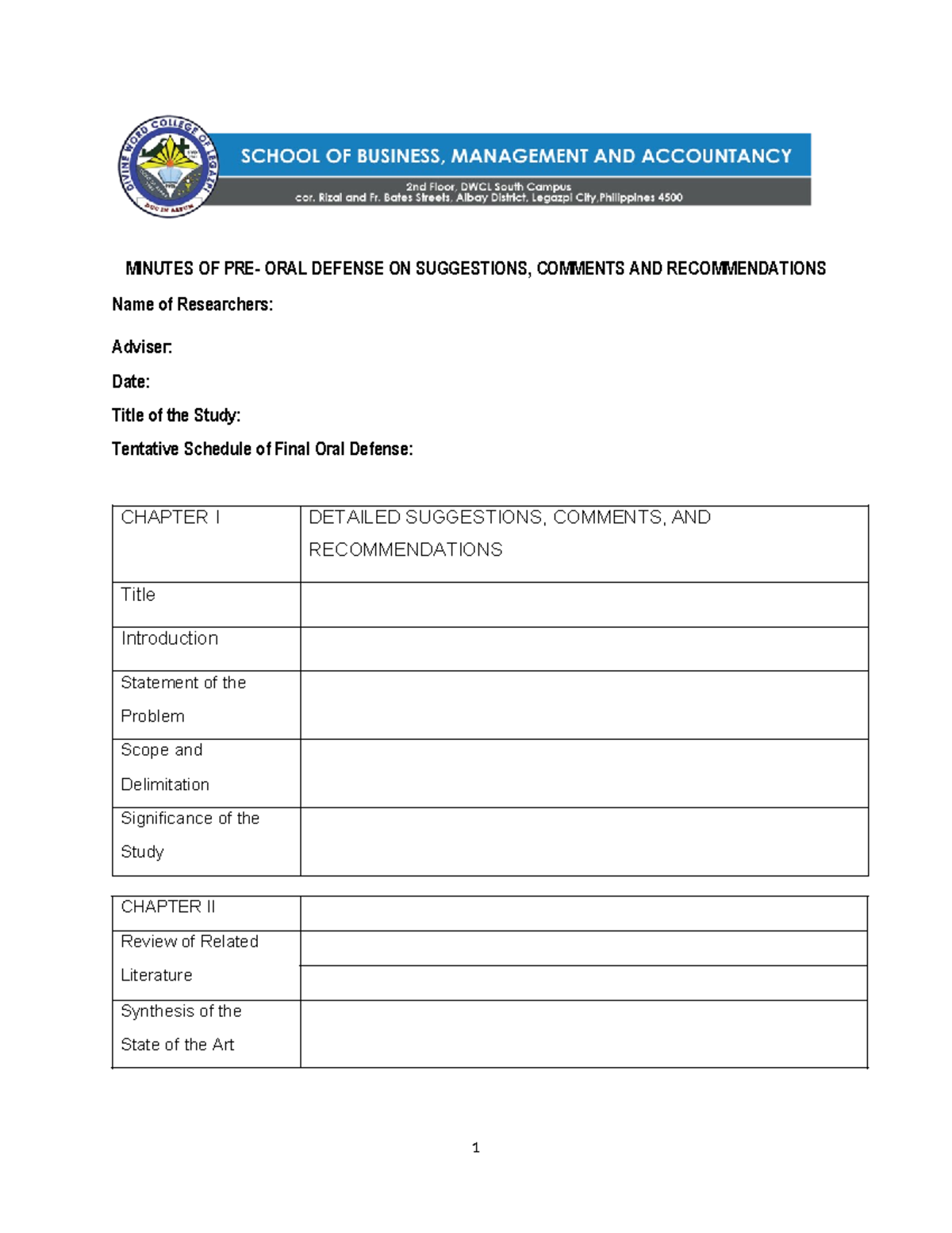 Template for Minutes for Oral Defenses - MINUTES OF PRE- ORAL DEFENSE ...