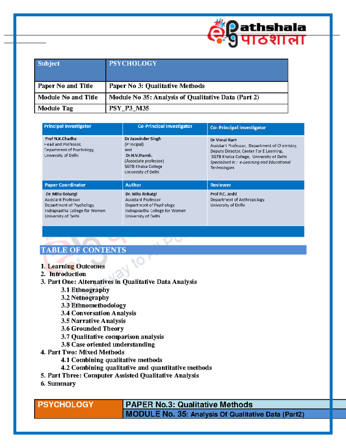 Analysis of Qualitative Data (Part 2) - Learning Outcomes 2