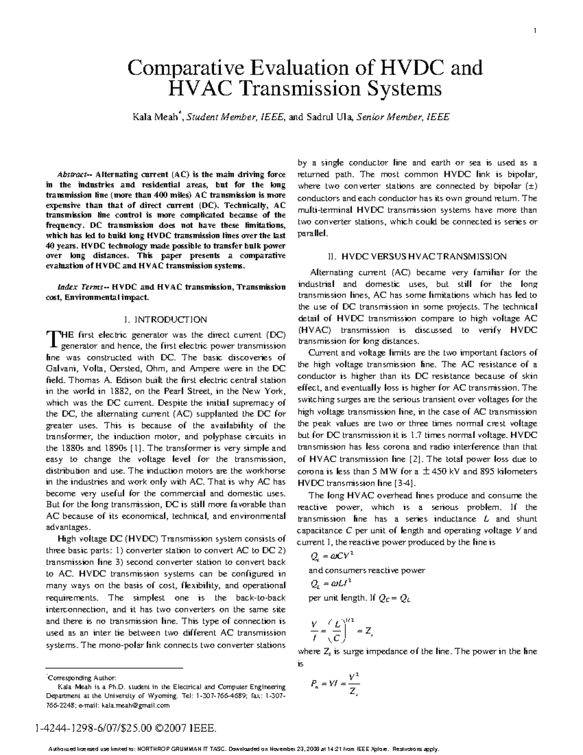 76914100 Comparative Evaluation of HVDC and HVAC Transmission Systems ...