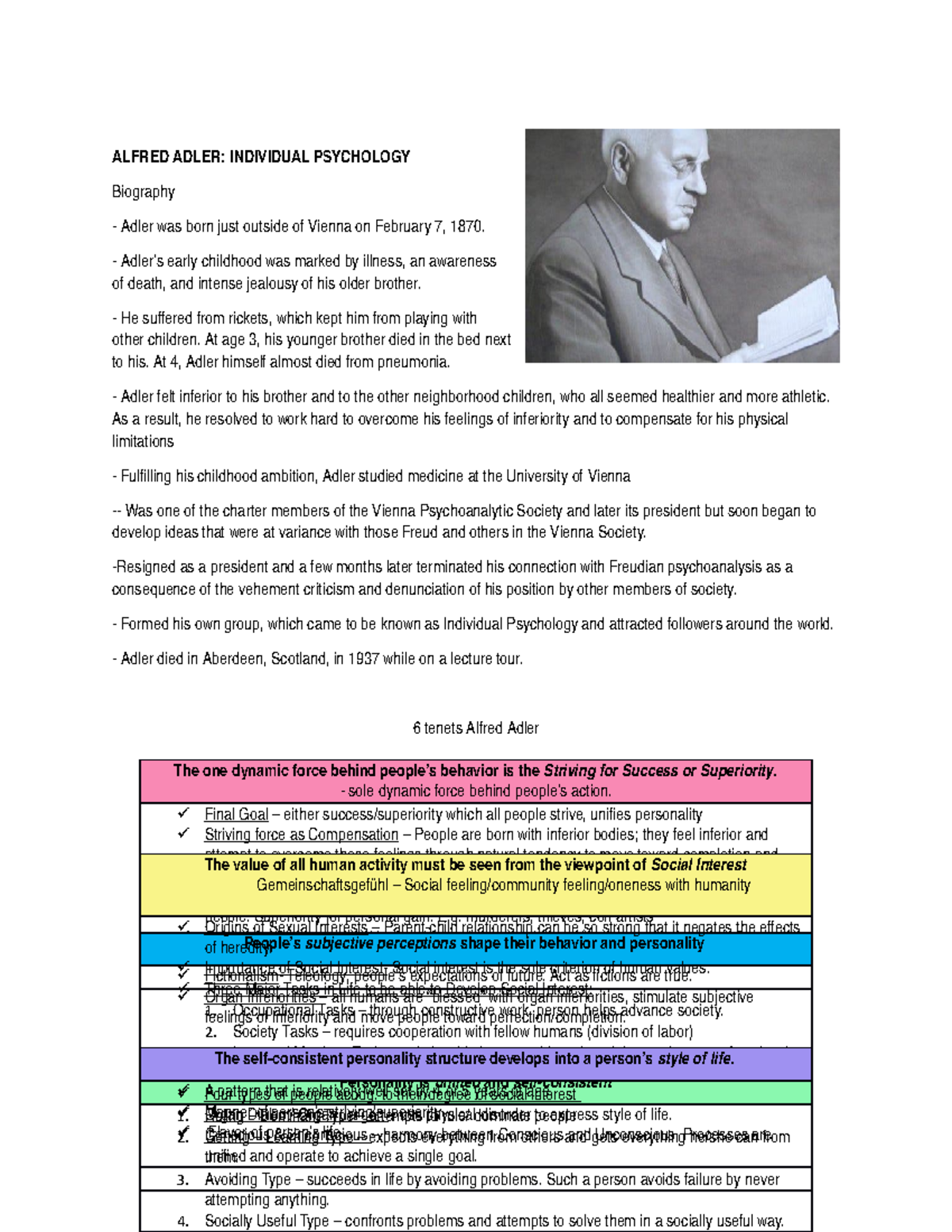 3RD Adler - ALFRED ADLER: INDIVIDUAL PSYCHOLOGY Biography Adler was ...