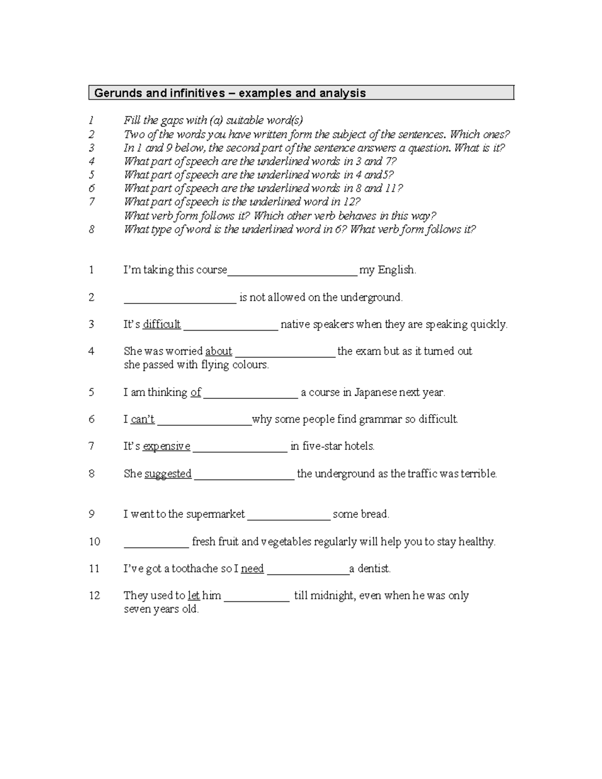 Gerund vs Infinitive guided discovery - Gerunds and infinitives ...