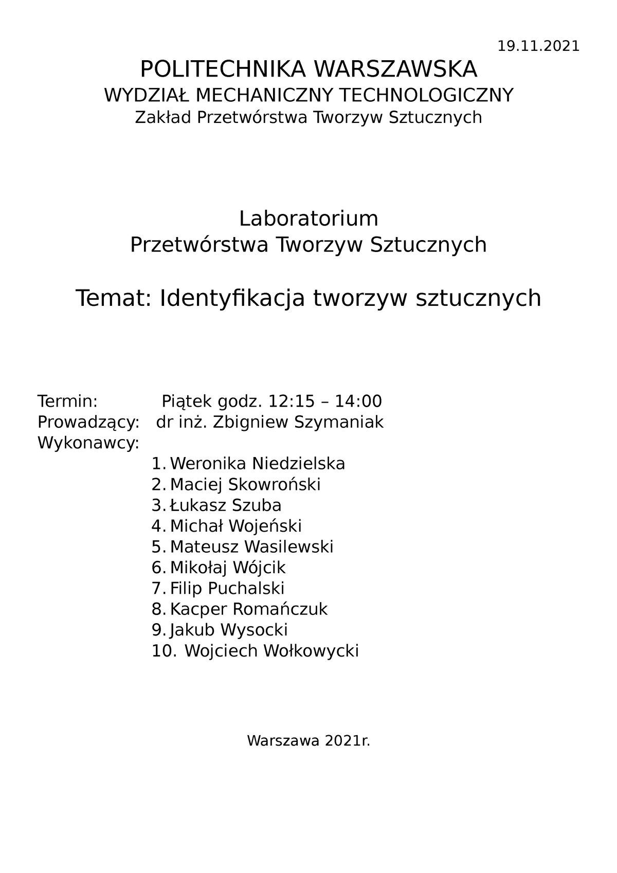 Identyfikacja-tworzyw-sprawozdanie - 19. POLITECHNIKA WARSZAWSKA ...