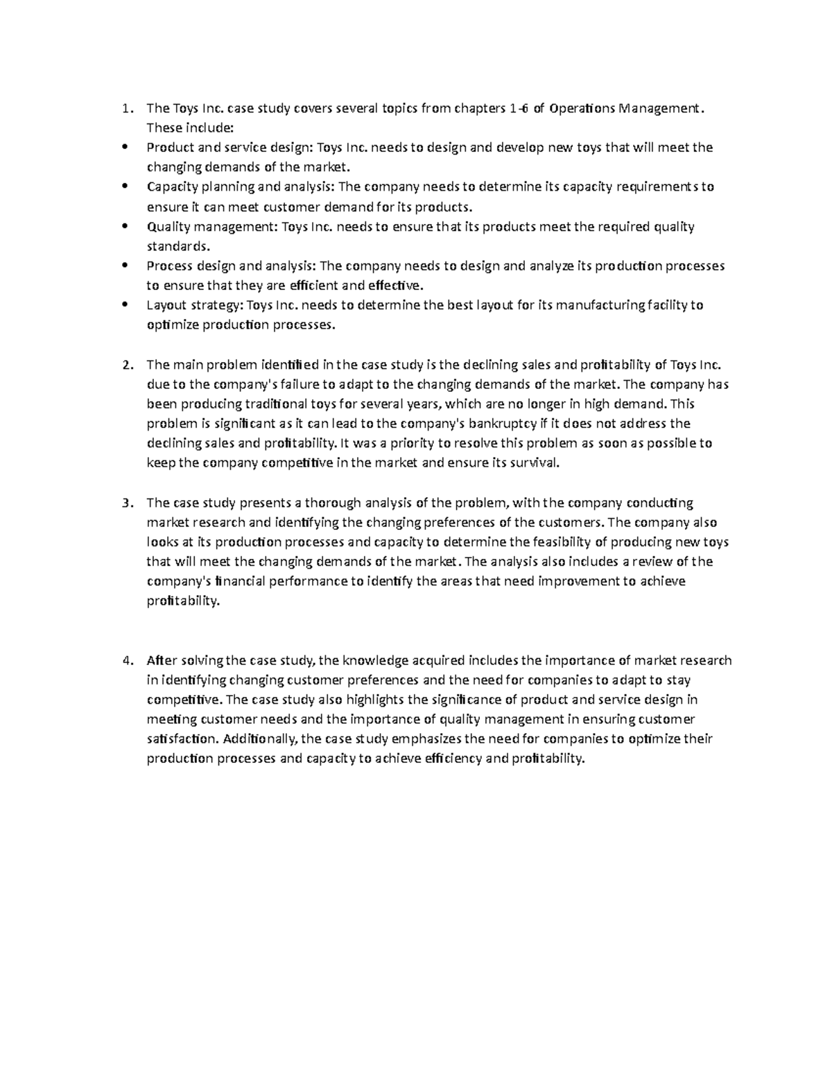 WAC answers (toy inc Case Study The Toys Inc. case study covers