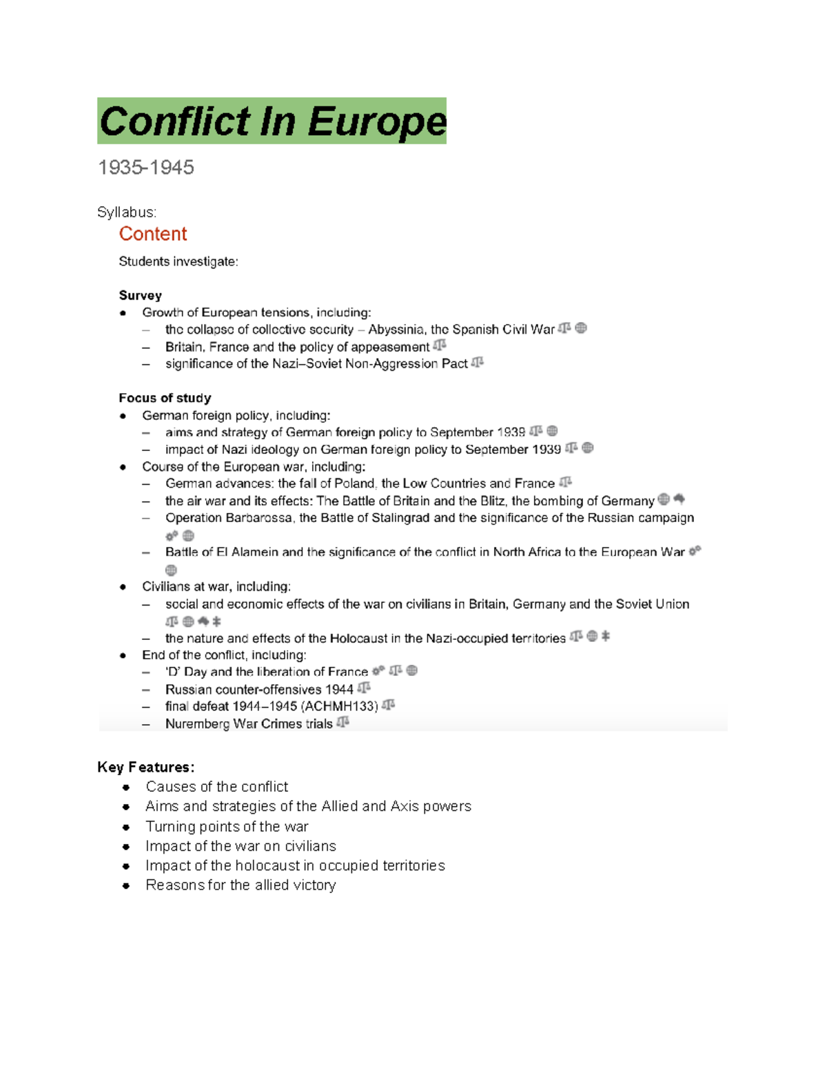 Conflict In Europe Overall Notes - Conflict In Europe 1935- Syllabus ...