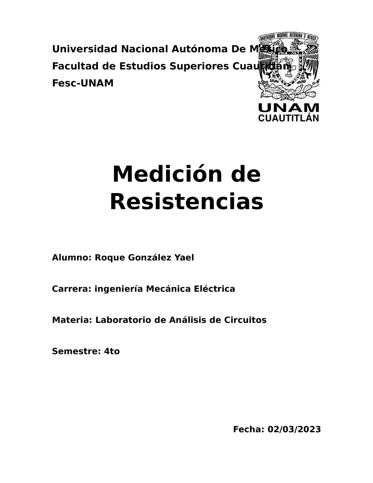 Practica 1 De Analisis De Circuitos Universidad Nacional Autónoma De México Facultad De 2849