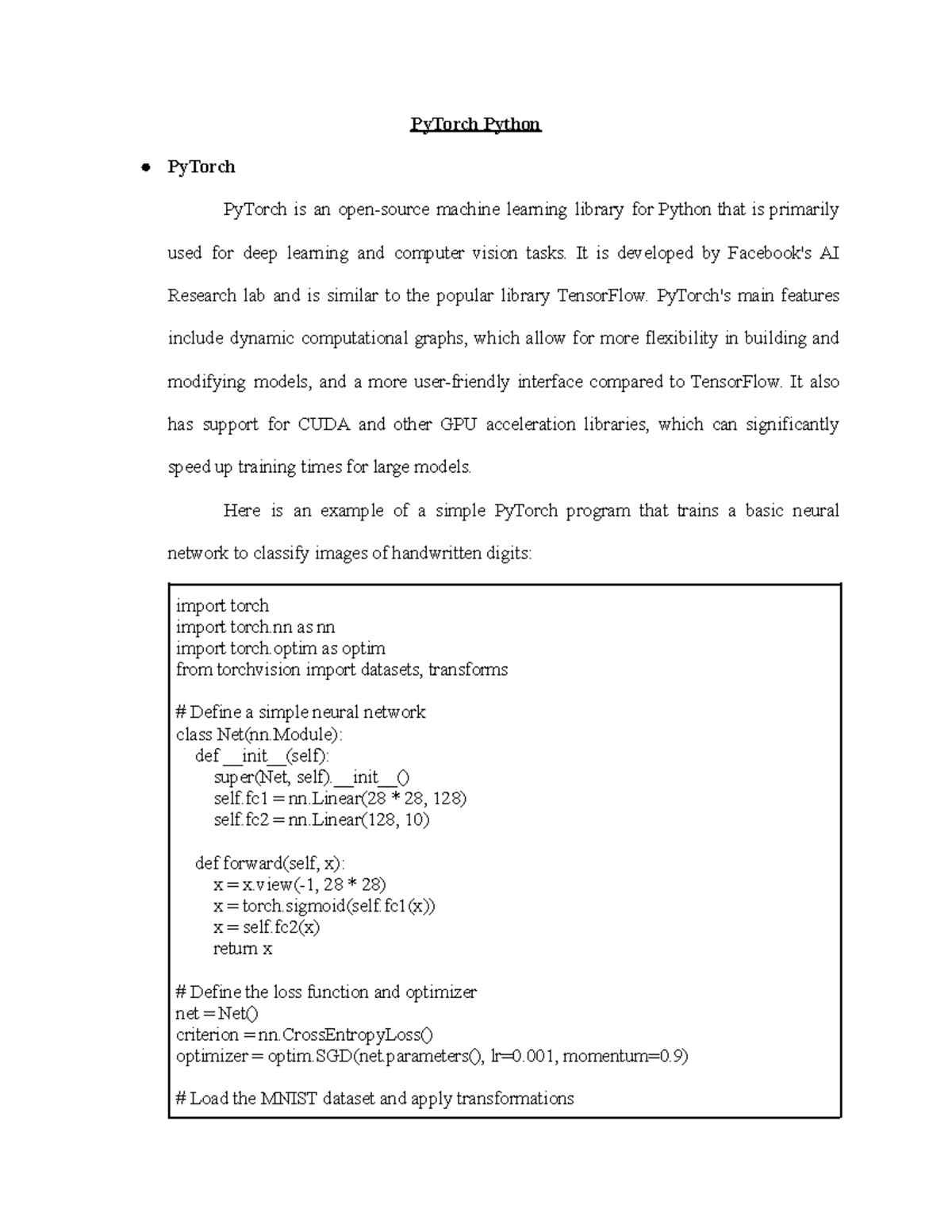 Py Torch - PyTorch Python PyTorch PyTorch is an open-source machine ...