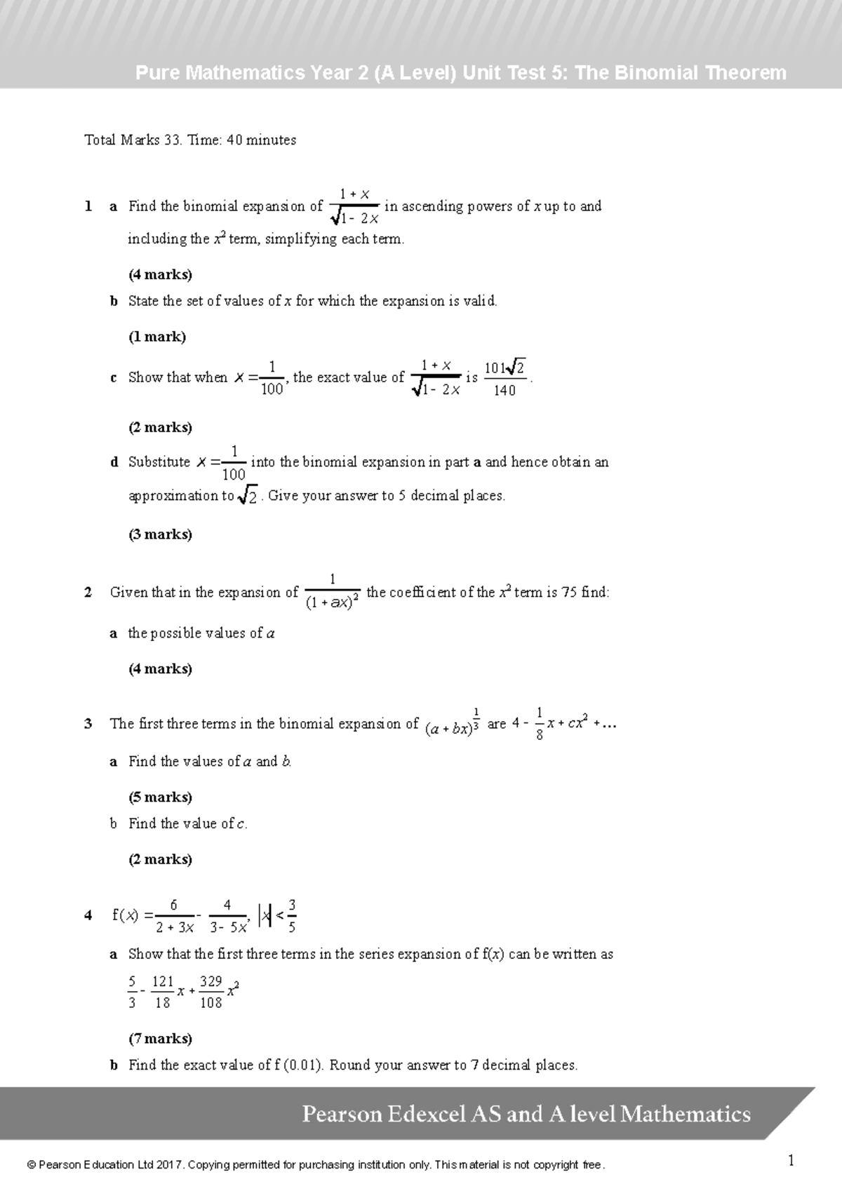 Binomial Theorem Exam Questions - Pure Mathematics Year 2 (A Level ...