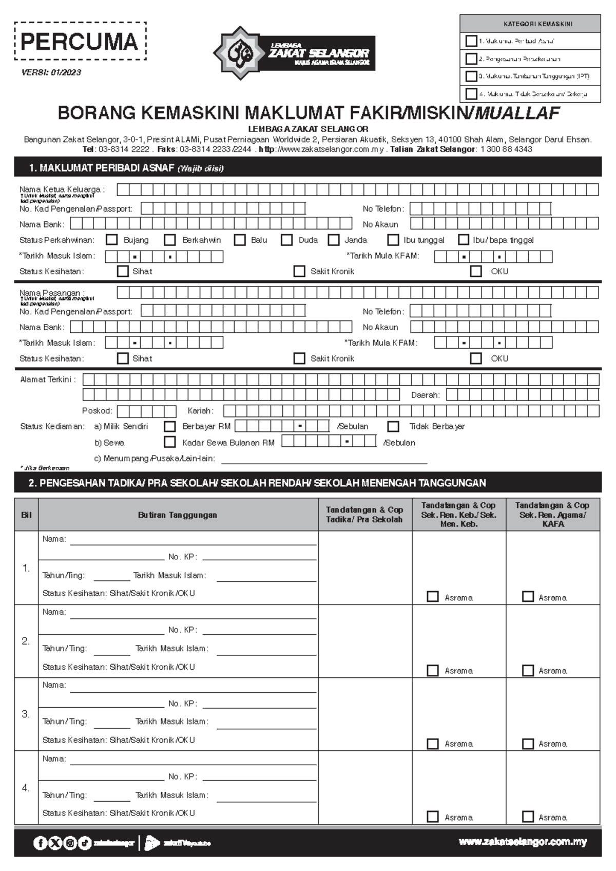 Borang Kemaskini Maklumat Fakir Miskin Muallaf Ver 2023 Borang