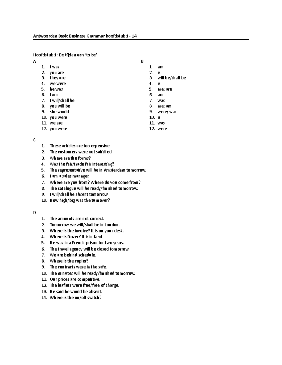 Antwoorden Basic Business Grammar StudeerSnel