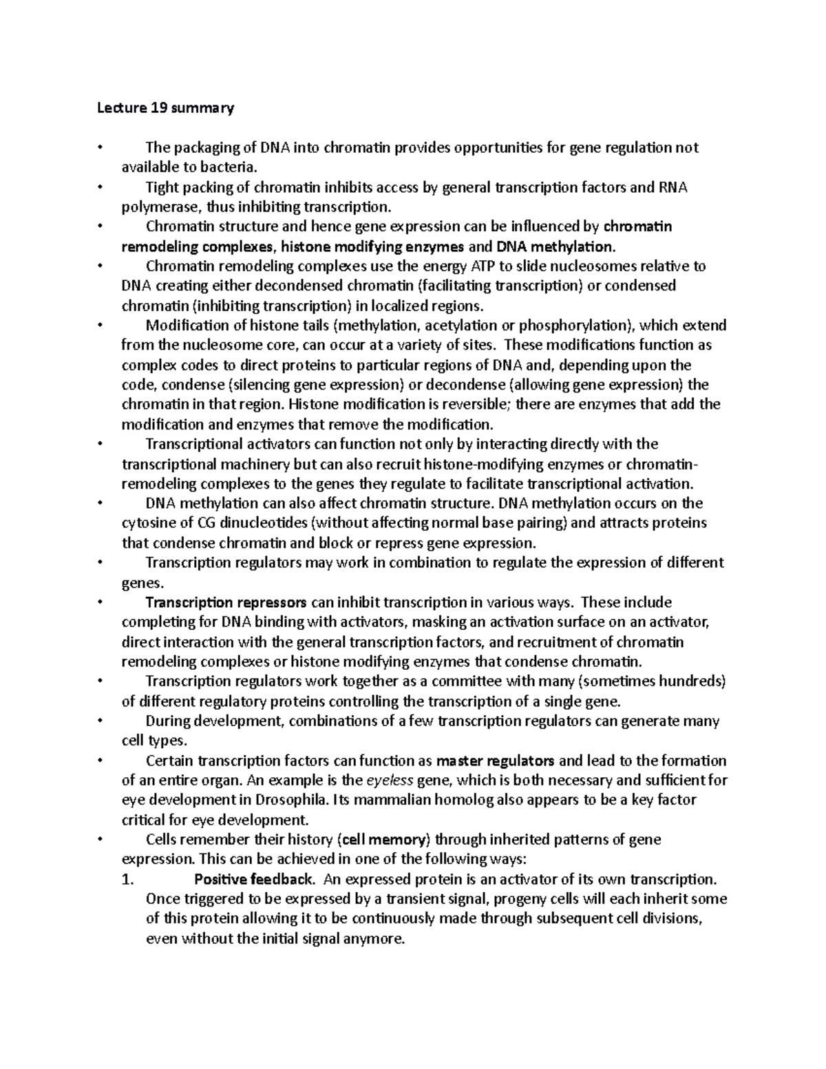 l19-summary-regulation-of-gene-expression-2-lecture-19-summary-the-packaging-of-dna-into