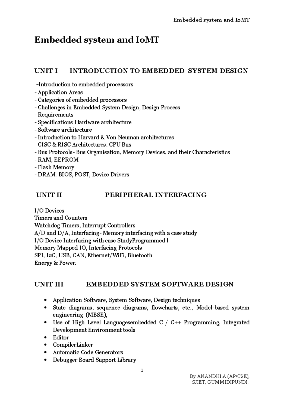 UNIT I Introduction TO Embedded System Design - Embedded system and ...