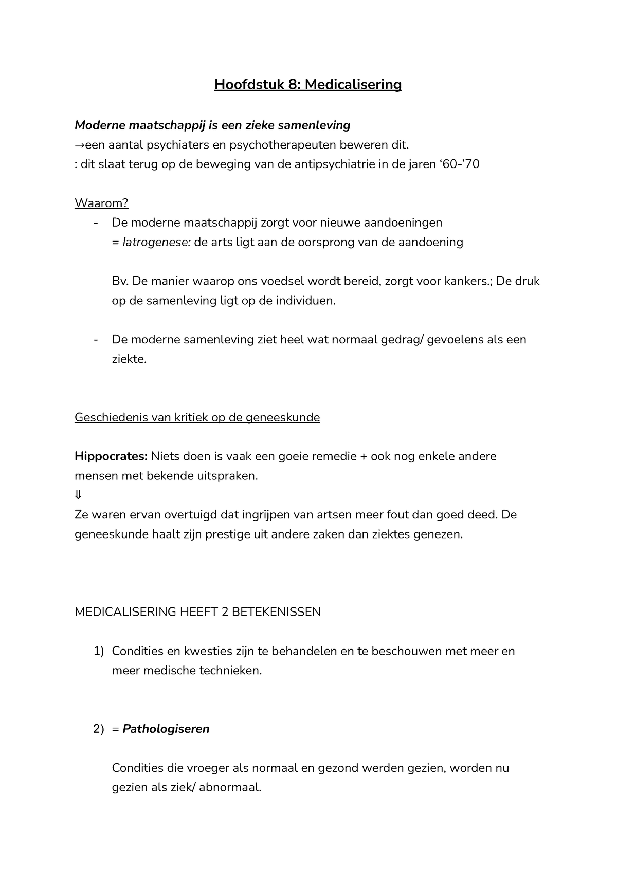 Hoofdstuk 8: Medicalisering - Volledige Samenvatting Met Lesnotities ...