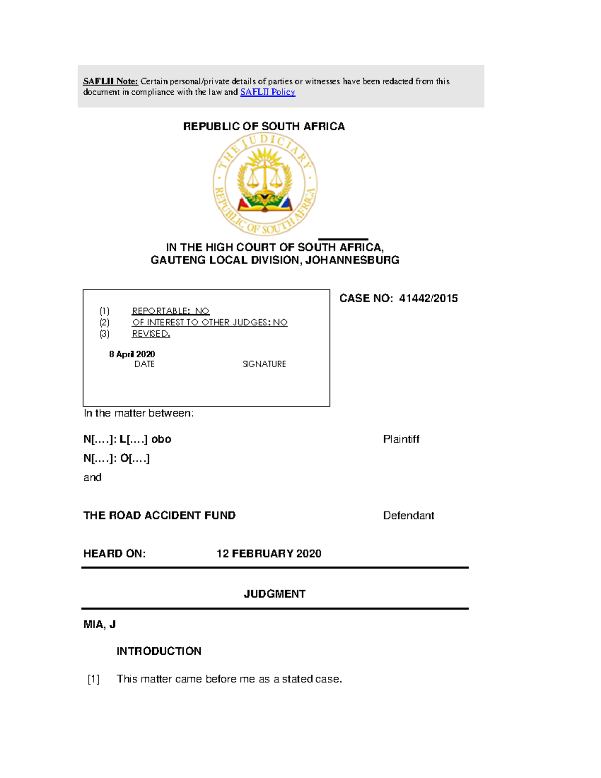 120 - Case law - SAFLII Note: Certain personal/private details of ...