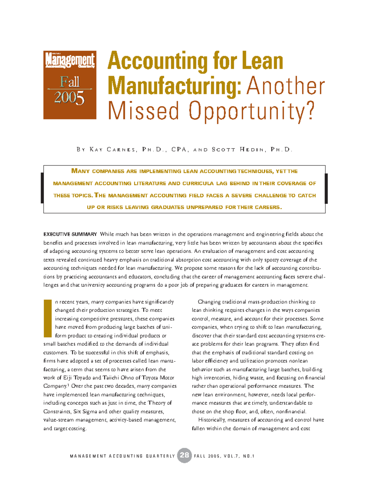 Accounting in Lean Manufacturing - I n recent years, many companies ...
