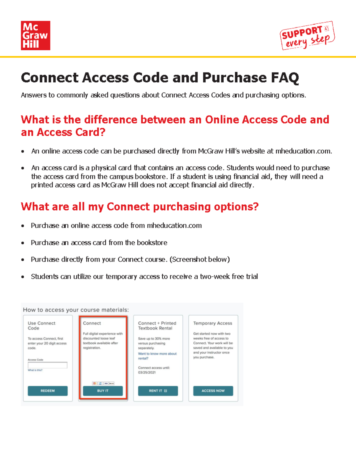 Connect Access Code And Purchase FAQ - Connect Access Code And Purchase ...