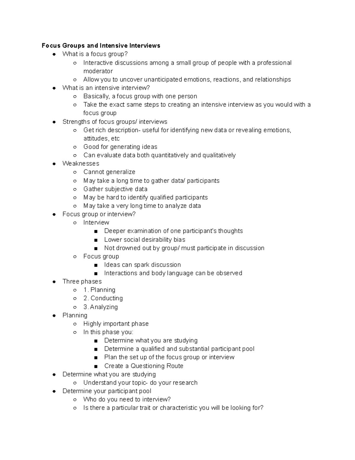 COMM 3000Q Module 2 Notes - Focus Groups and Intensive Interviews What ...