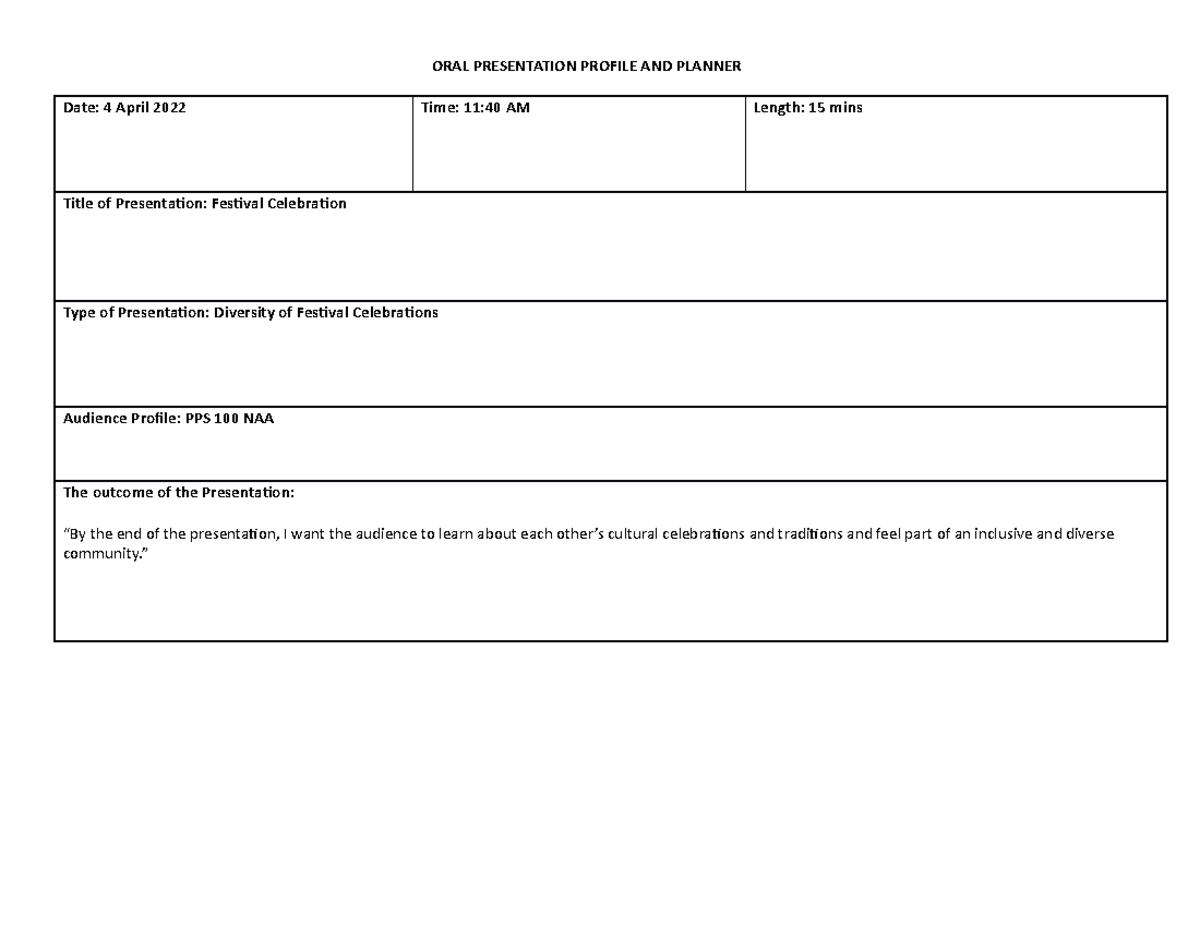 oral presentation planner