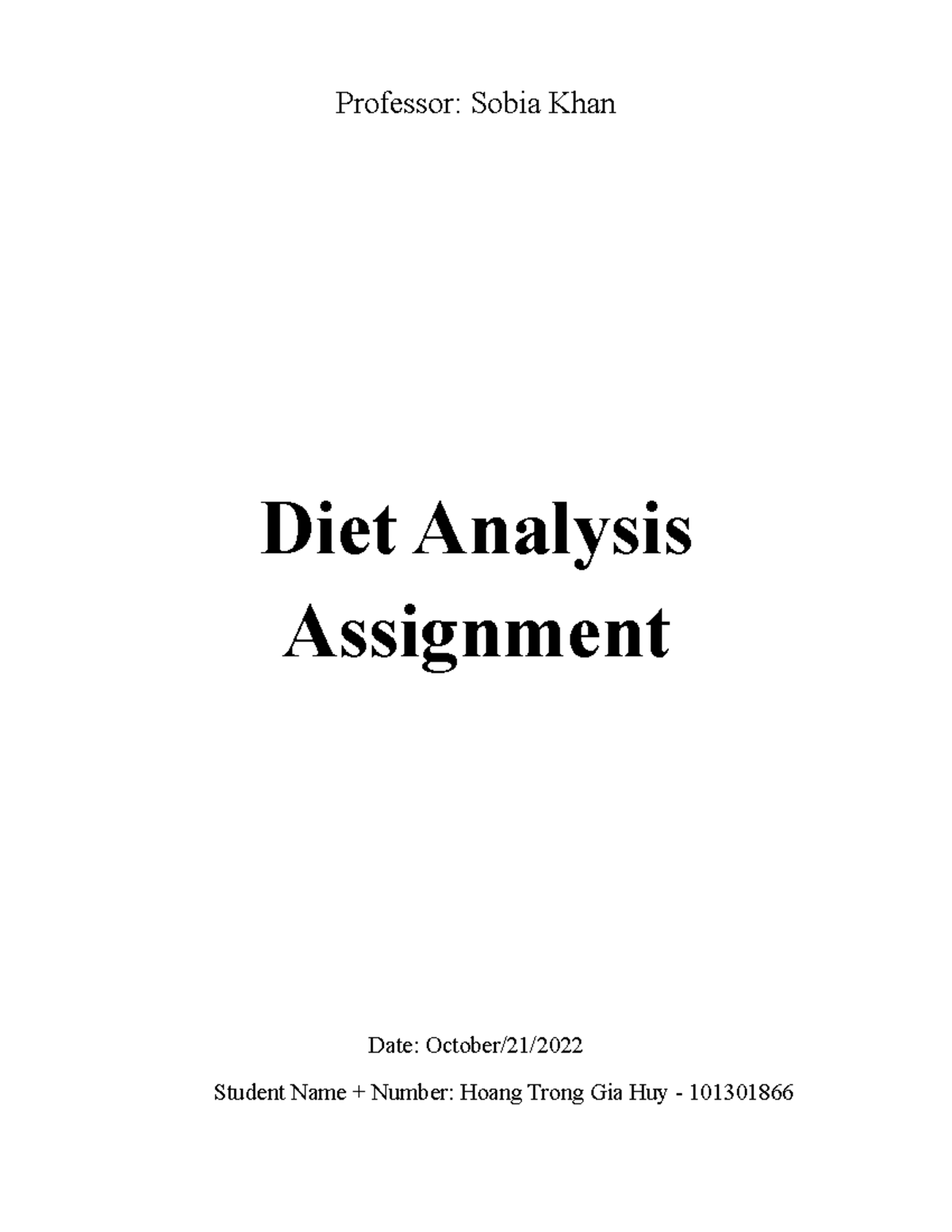 diet analysis assignment