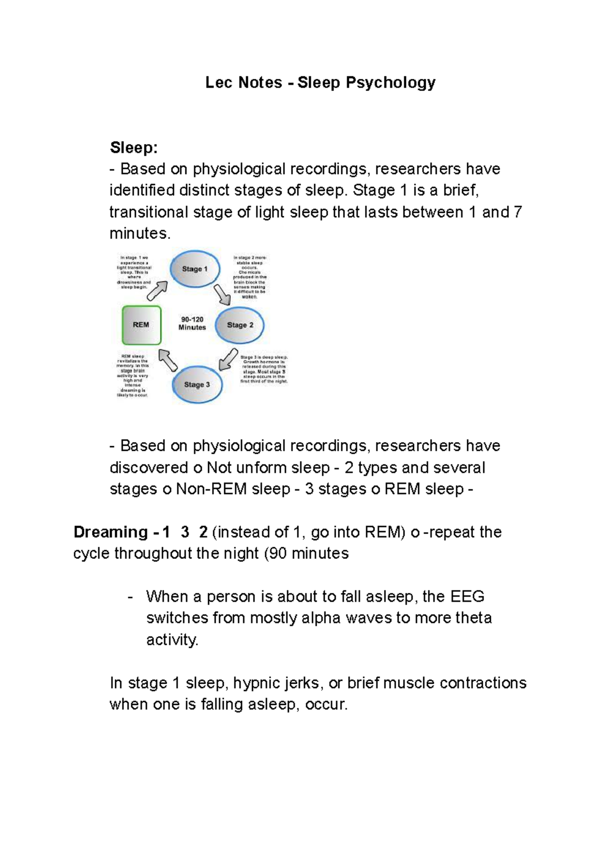 Lec Notes - Sleep Psychology - Lec Notes - Sleep Psychology Sleep ...