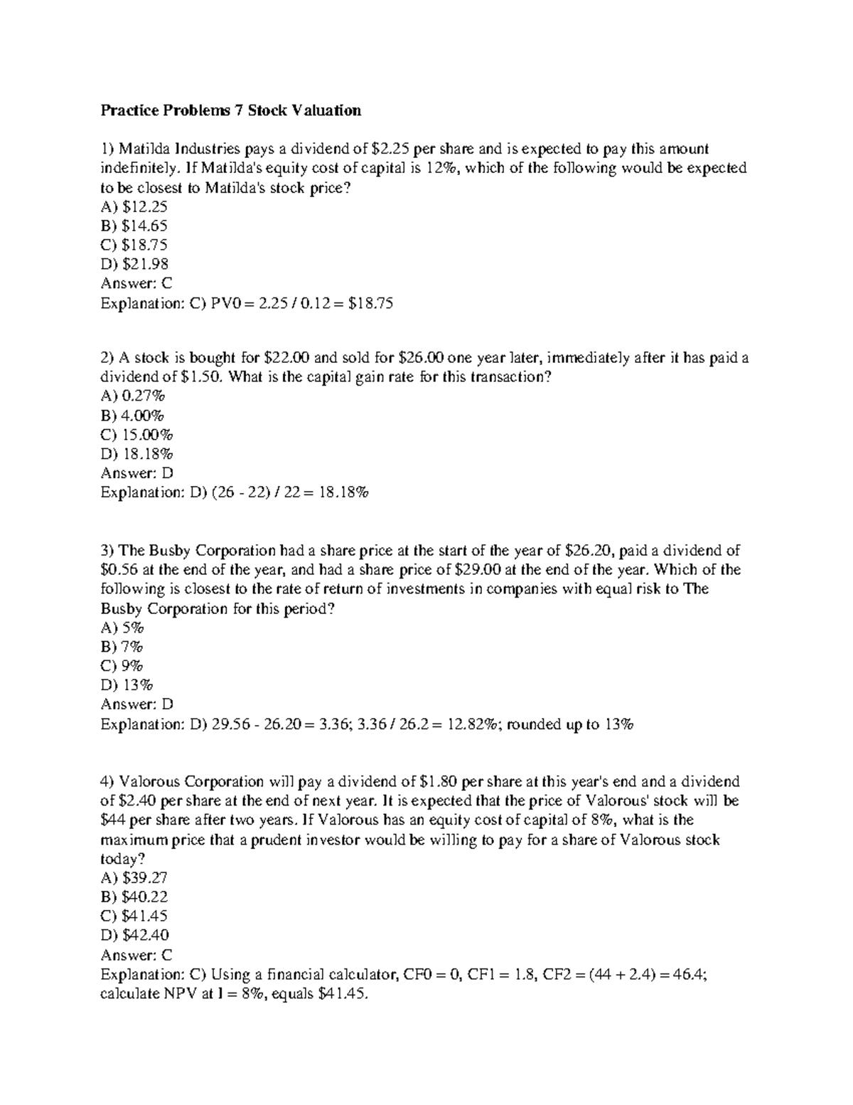 Practice+Problems+7+Stock+Valuation+solution - Practice Problems 7 ...