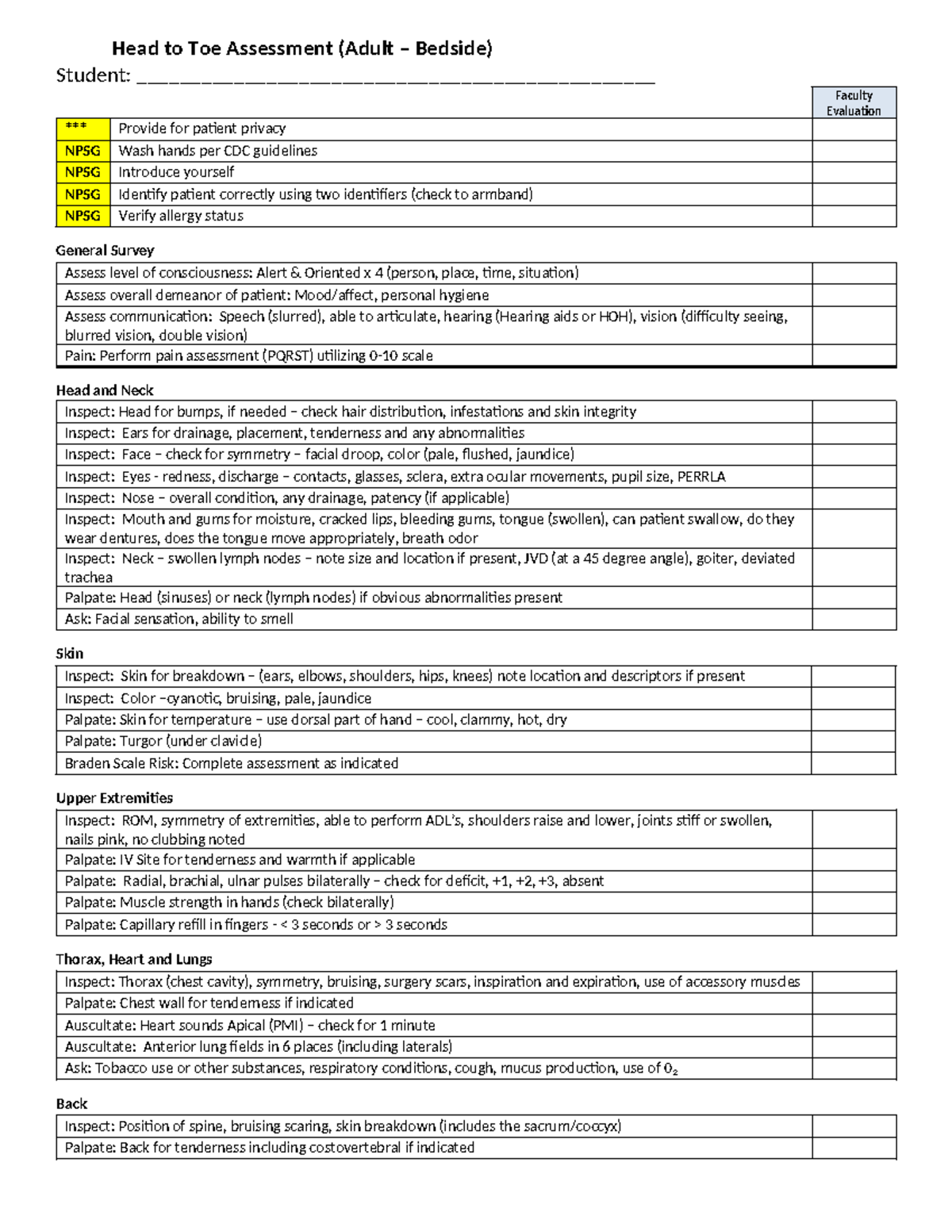 N101L - Head to Toe Assessment Validation Sheet - Head to Toe ...