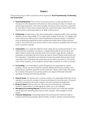 Lecture Notes - Part 1 accounting - Introduction to Financial