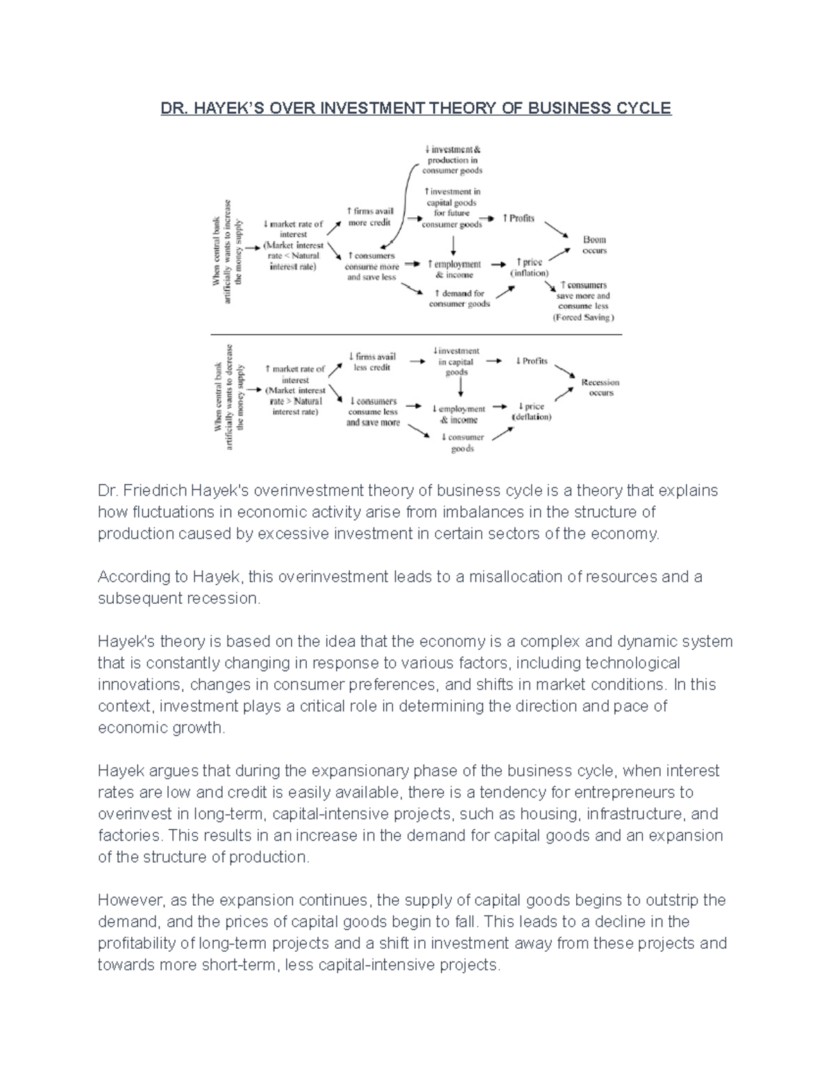 DR. Hayek's Theory OVER Investment Theory OF Business Cycle - DR. HAYEK ...