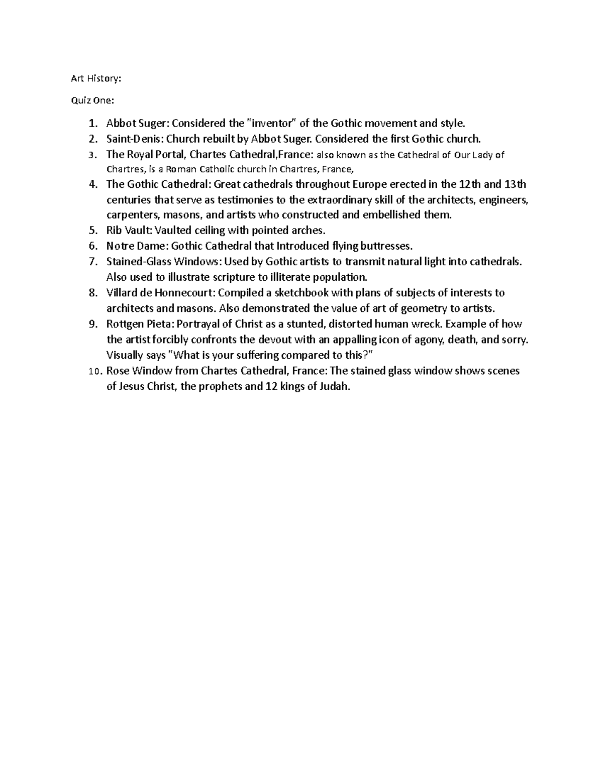 Art History quiz 1 Art History Quiz One Abbot Suger Considered the