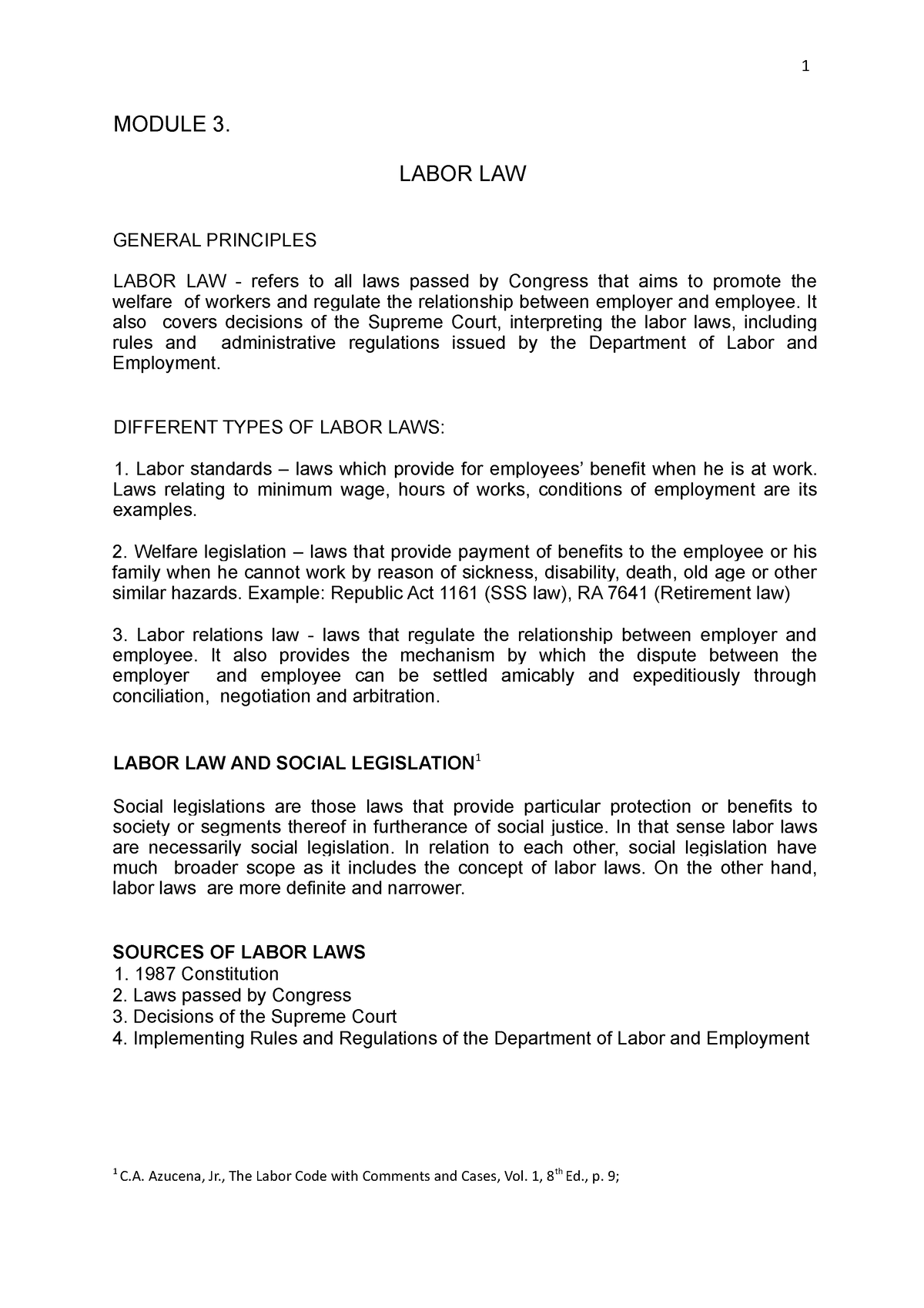 Module 3 - Labor Law - 1 MODULE 3. LABOR LAW GENERAL PRINCIPLES LABOR ...