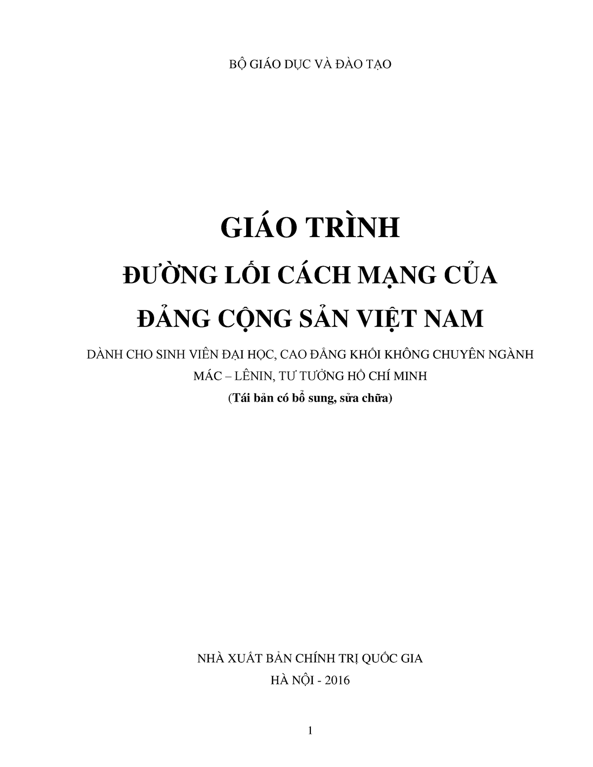 Giáo trình Đường lối Cách mạng của Đảng Cộng sản Việt Nam - BỘ GIÁO DỤC VÀ ĐÀO TẠO GIÁO TRÌNH ĐƢỜNG - Studocu