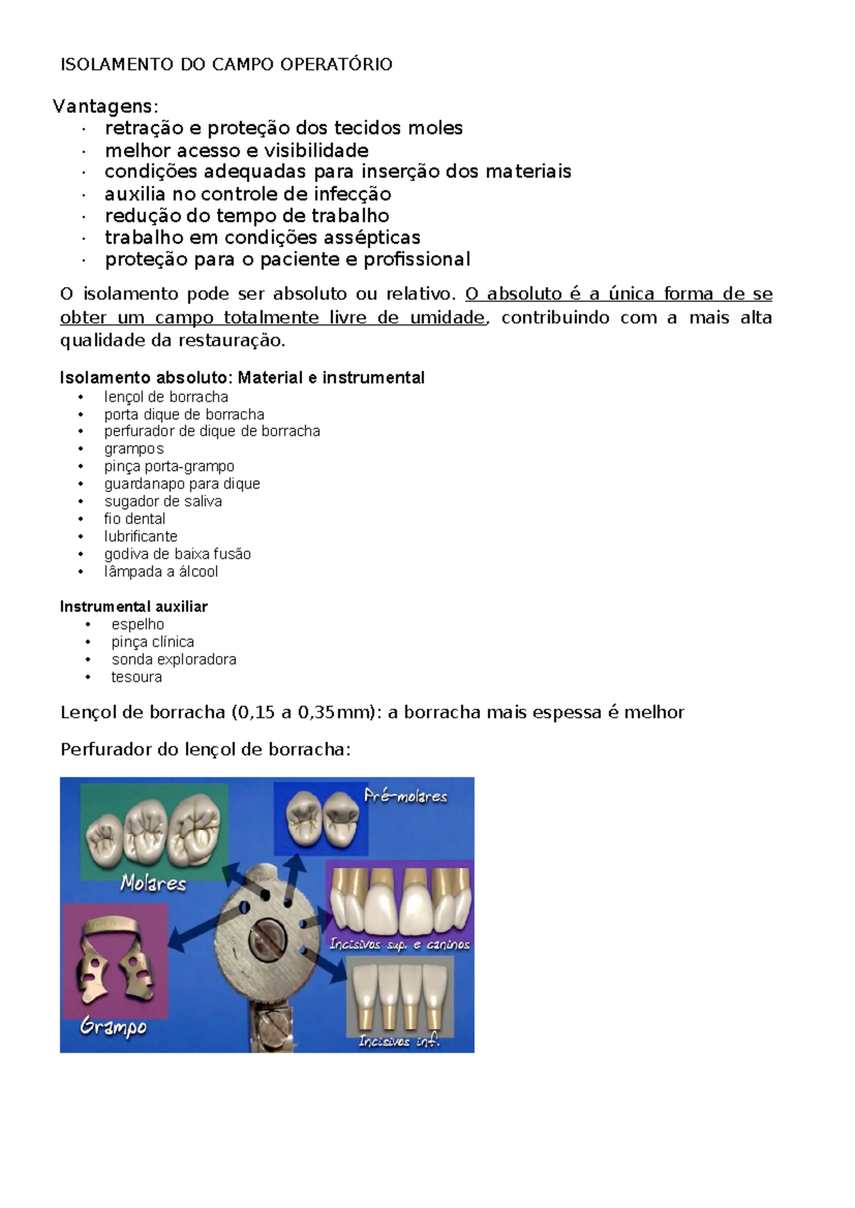 Isolamento Resumo Isolamento Do Campo OperatÓrio Vantagens Retração