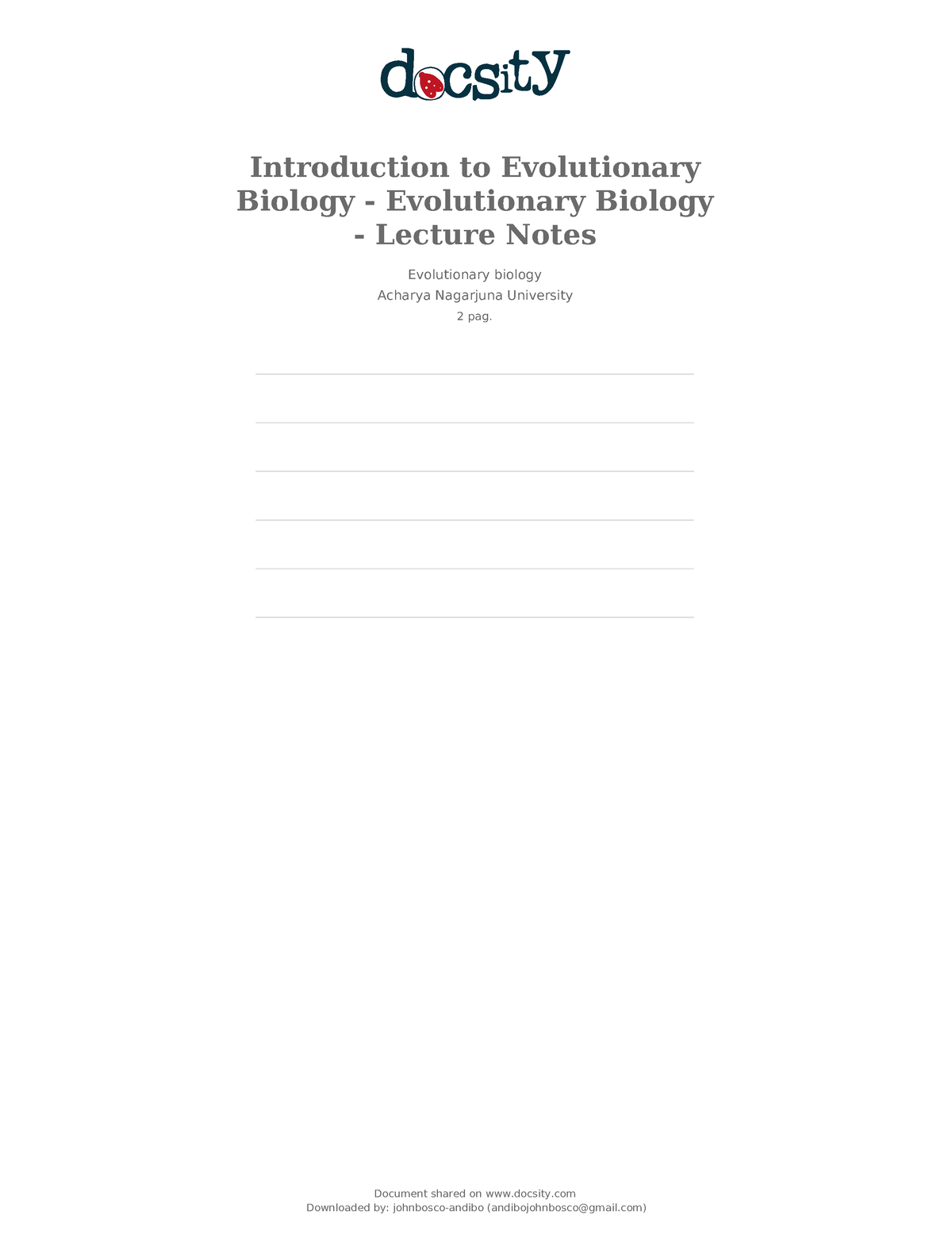 Docsity Introduction To Evolutionary Biology Evolutionary Biology ...